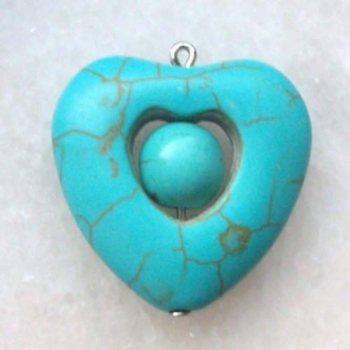1 pendentif 2,5cm coeur en perles naturelle turquoise pour collier bracelet bo