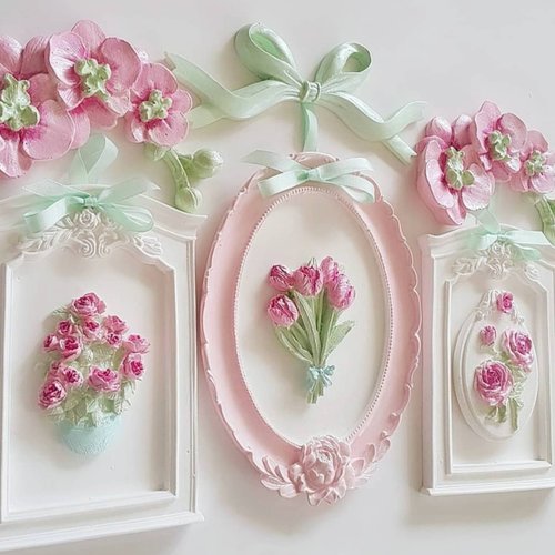 Moule silicone cadre photo miroir ovale 19cm fleur roses pour fimo plâtre wepam porcelaine cire savon argile résine polyester