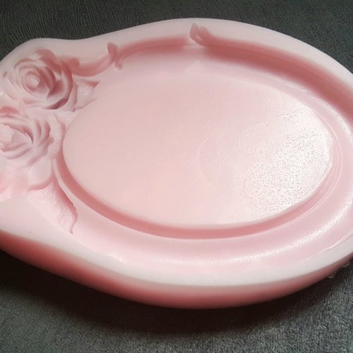 Moule Silicone Cadre Photo Ovale Fleur Perles 17cm – DIY Plâtre, Résine, Cire, Savon