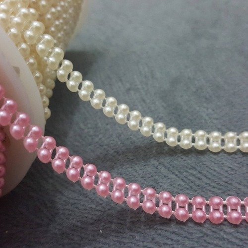 1 mètre de ruban 2 rangs de cabochon 4mm en demi perle rose lustré soit environ 444 perles sur 2 rangs