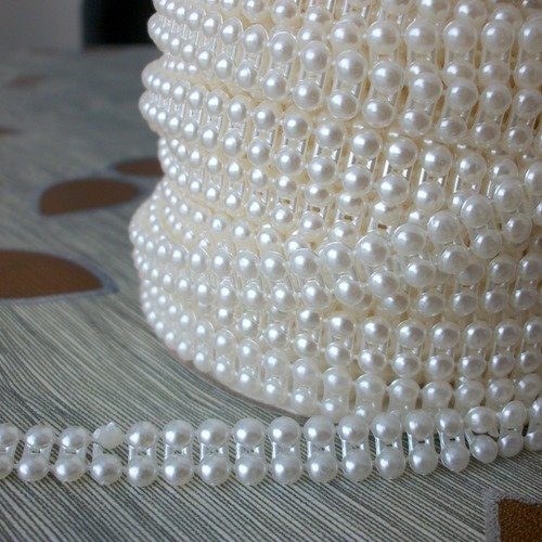 1 mètre de ruban 2 rang de cabochon 4mm en demi perle beige lustré soit environ 444 perles sur 2 rangs pour decoration couture 