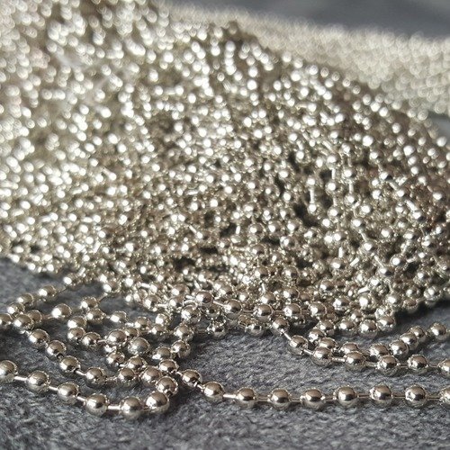 100 mètres de chaîne à bille pour collier épaisseur 2mm en métal argenté pour la réalisation de vos bijoux a50
