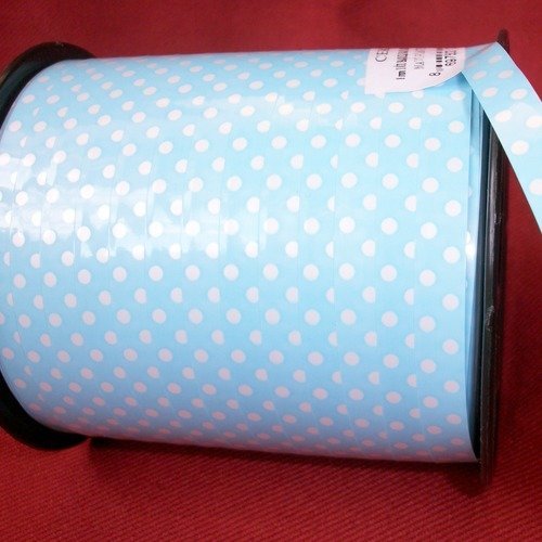 200 mètres de ruban bolduc bleu à points blanc largeur 8mm pour emballage cadeaux & décoration raf b3