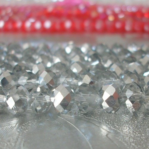 14 perles argenté transparent 8mm 8x6mm de bohème en verre à facettes transparente b56