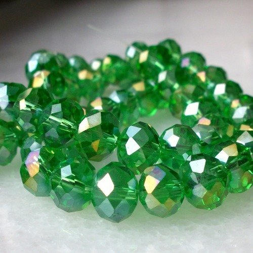 20 perles vert ab 6x5mm de bohème en verre à facettes transparente b56