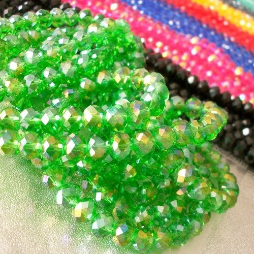 70 perles vert ab 8mm 8x6mm perles de bohème en verre à facettes b56
