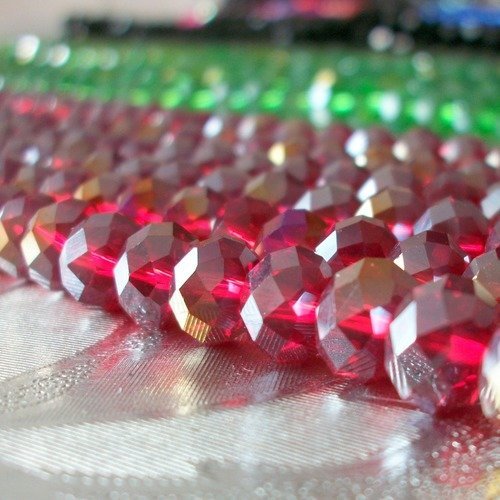 100 perles rouge ab 6mm 6x5mm de bohème en verre à facettes transparente 6mm b56