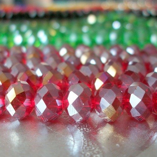 70 perles de bohème rouge ab 8mm 8x6mm en verre à facettes transparente b56