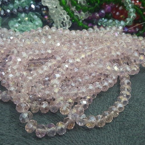 70 perles de bohème rose claire ab 8mm 8x6mm en verre à facettes transparente b56
