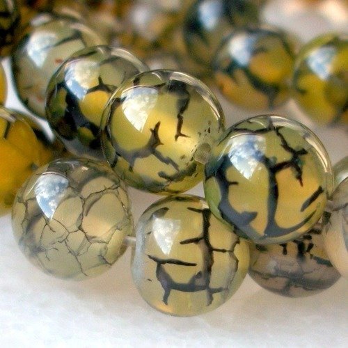 30 perles percé pierre agate vert rayée oeil de dragon 10mm gemme pierre naturelle semi précieuse