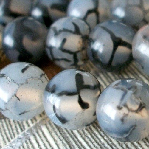 40 perles percé pierre agate transparente rayée noir veine de dragon 8mm gemme pierre naturelle semi précieuse b63