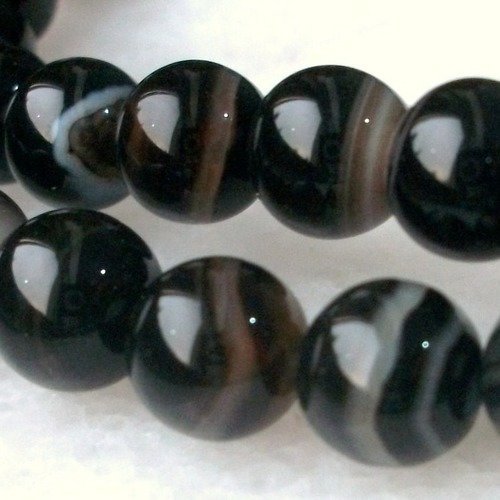 10 perles percé pierre agate noir et rayée 8mm gemme pierre naturelle semi précieuse