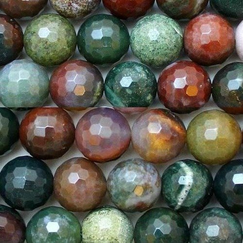 6 perles percé agate d inde indienne 10mm facette facetté pierre fine gemme pierre naturelle semi précieuse 