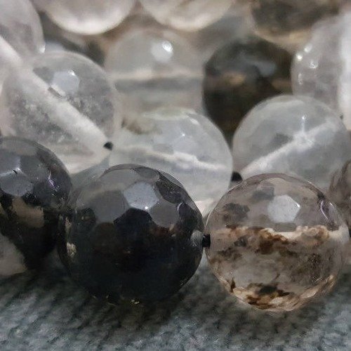 15 perles percé cristal de quartz dalmatien 12mm facetté gemme pierre naturelle semi précieuse à facette b63