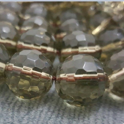 12 perles percé cristal de quartz fumé 14mm facetté gemme pierre naturelle semi précieuse à facette b63