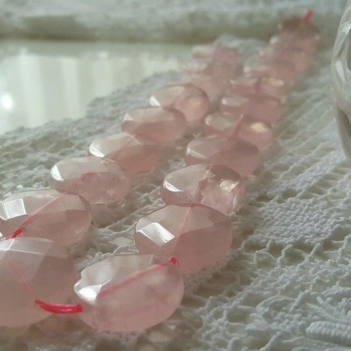 1 pendentif perle plate à quartz rose à facette pièce facetté 16mm percé pierre fine gemme pierre naturelle  a37