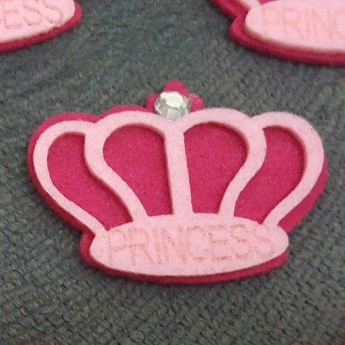 1 applique décoration embellissement en feutrine couronne princesse rose 4,8cm avec strass scrapbooking b5