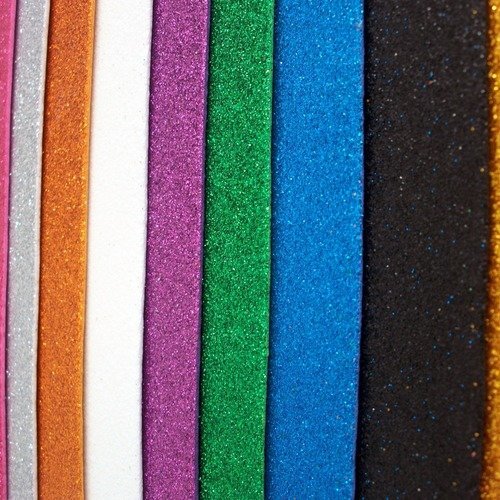10 coupon autocollante en mousse eva pailletée effet glitter multicolore paillette format a4 20x30cm  10 couleurs différentes