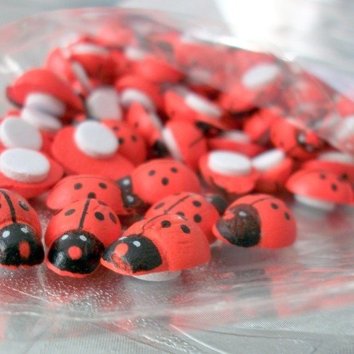 100 grandes coccinelles rouge 18mm cabochon en bois peint avec autocollant double face scrapbooking