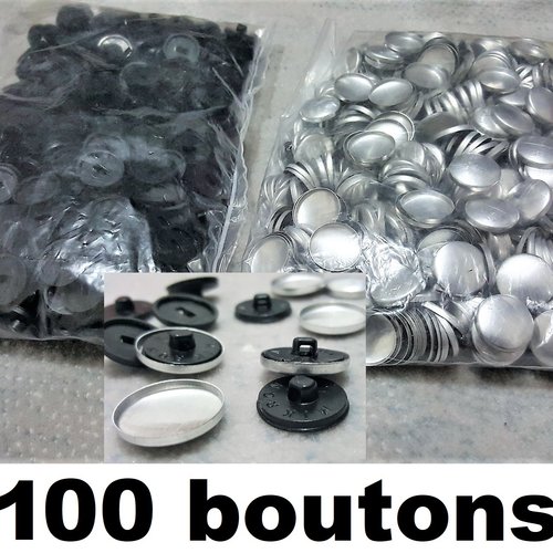 100 boutons 9,5mm à recouvrir de tissus embellissement broderie fleurs pour machine manuelle à pression n16 noir