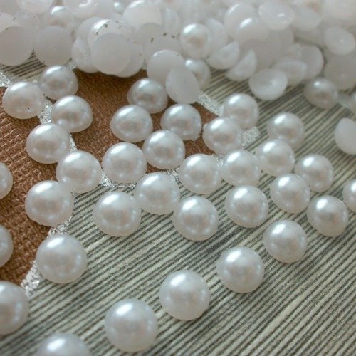 100 cabochons demi perle blanc lustré largeur 8mm à coller pour scrapbooking embellissement décorations b50