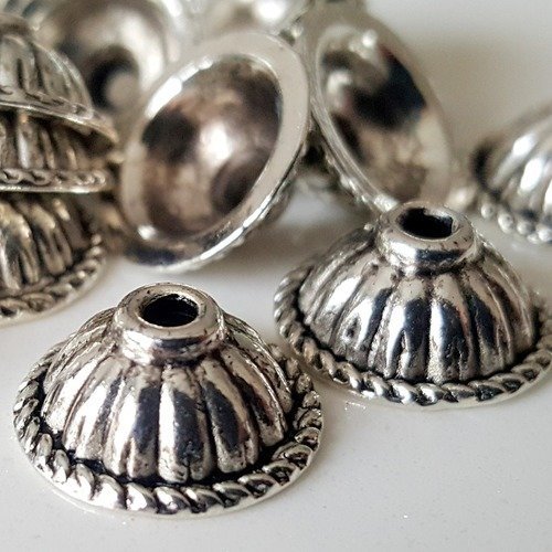 10 coupelles cape cône 12mm chapeaux callotte perles breloque en métal argenté