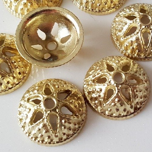8 coupelles cape 15mm chapeaux callotte perles breloque avec pétales étoiles fleur en métal doré 