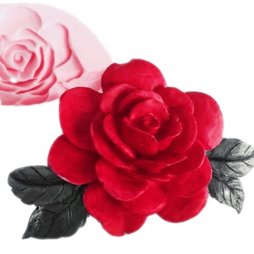 Moule silicone fleur rose feuilles 13cm pour pâte polymère fimo wepam plâtre porcelaine argile cire savon polyester béton k426