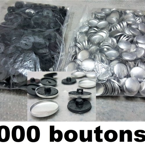 1000 boutons 13mm n22 pour machine manuelle à pression à recouvrir de tissus embellissement broderie fleurs noir