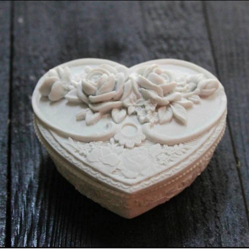 Moule silicone boîte à bijoux accessoires coeur 9cm decor fleur rose pâte polymère fimo platre porcelaine savon resine cire argile