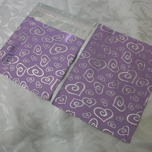 100 emballages pochettes cadeaux 10cm coeur violet argenté métalisé sachets avec avec rabat à ruban adhésif raf c5 b