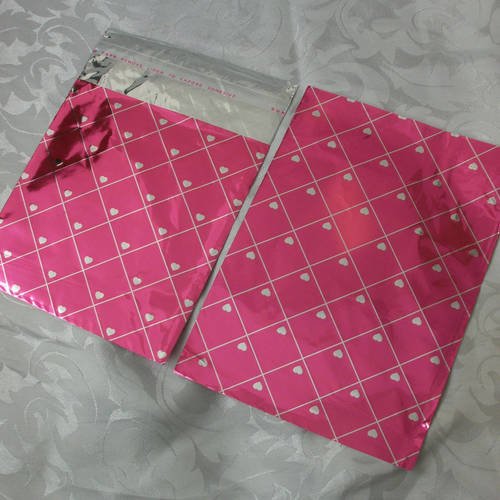 100 pochettes 10cm cadeaux rose métallisé emballages coeurs argenté sachets avec rabat à ruban adhésif raf c5 b