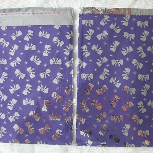 100 emballages pochettes cadeaux 22cm violet métallisé décor noeuds argenté sachets avec rabat à ruban raf c5 a