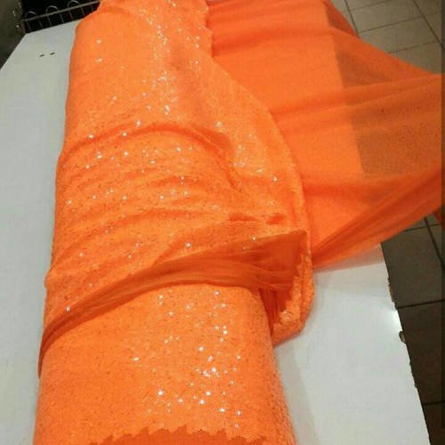 Coupon tissu sequin orange 1m x 1,40m pour embélissement décoration fêtes coussin habillage costumes