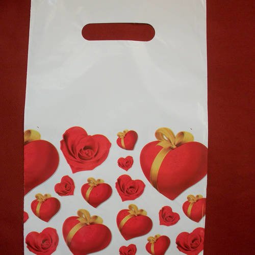 100 sac pochettes sachets cadeaux 11cm coeurs avec noeud doré et roses rouge en plastique  raf c5