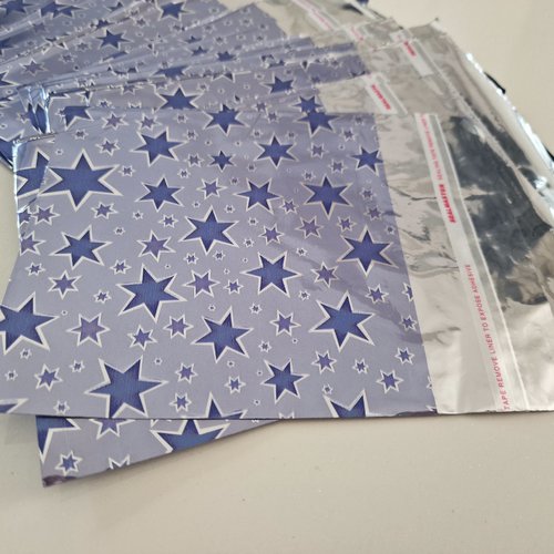 100 emballages 10cm pochettes cadeaux étoile bleu argenté métallisé sachets avec avec rabat à ruban adhésif raf c5 b