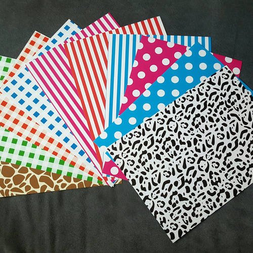 10 papiers carton double face avec 10 motifs couleurs différents format a4 21x29,5cm scrapbooking décoration zèbre carreaux lignes c7