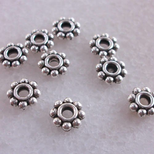 100 perles intercalaires connecteurs intermédiaires rondelle rond fleur métal argenté 5mm