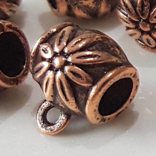 5 bélières attache pendentif en métal cuivré 8x9mm  avec fleurs incrusté anneau trou 4,6mm  a35