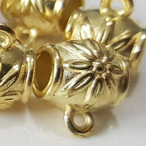 4 bélières attache pendentif en métal doré 10x12mm  avec fleurs incrusté anneau trou 4,6mm  a35