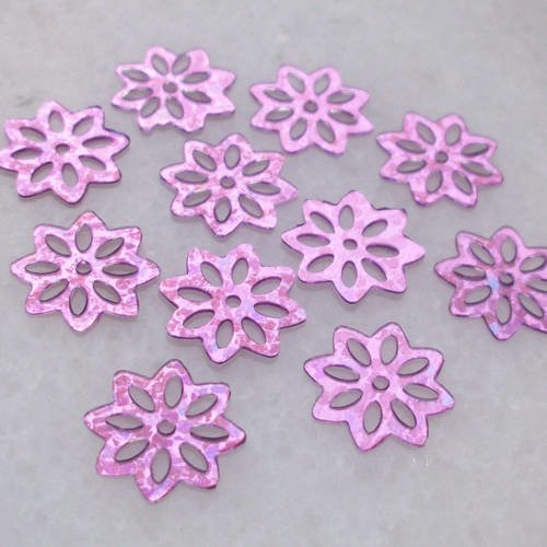 50 paillettes sequins fleurs étoiles violet avec reflet hologramme 10mm de diamètre scrapbooking couture embellissement b47