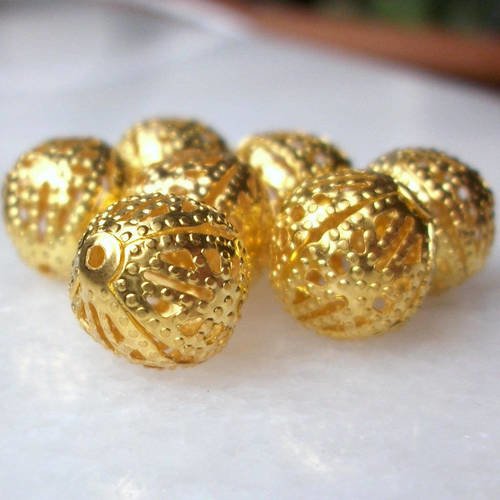 10 perles boule 10mm en métal doré pour bijoux a27