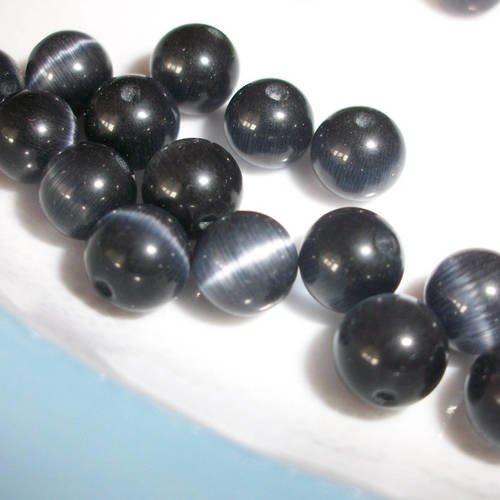 Lot de 10 perles rondes 6 mm oeil de chat couleur gris