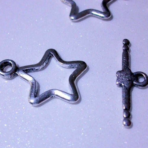 Set fermoir toggles métal argenté décor étoile 23mm  a29