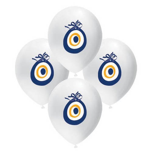 10 ballons blanc décor oeil bleu pour fêtes anniversaire mariage bapteme st valentin noël 40cm