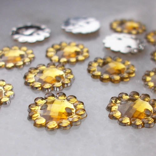 50 cabochons fleurs facettés acrylique doré 10mm de diamètre à coudre ou à coller scrapbooking couture embellissement b47