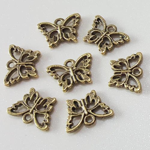8 pendentif perle breloque papillon en métal bronzé 15mm