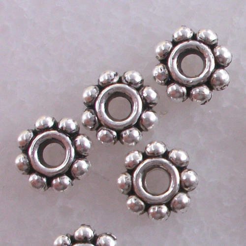 10 perles intercalaires connecteurs intermédiaires rond fleur en métal argenté 5mm