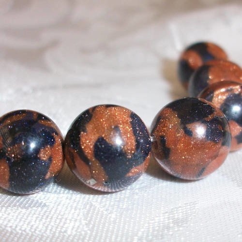 10 perle percé 12mm marron et noir pierre de soleil goldstone arénarie naturelle