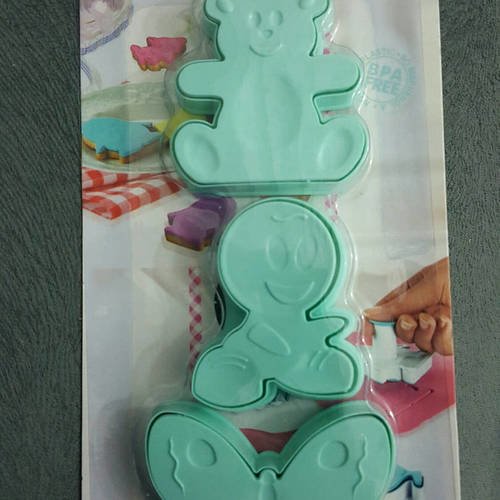 3 moules emporte pièces à éjectoire poussoir animaux ours papillon enfant décoration cookies biscuits gateau pâtisseries mould